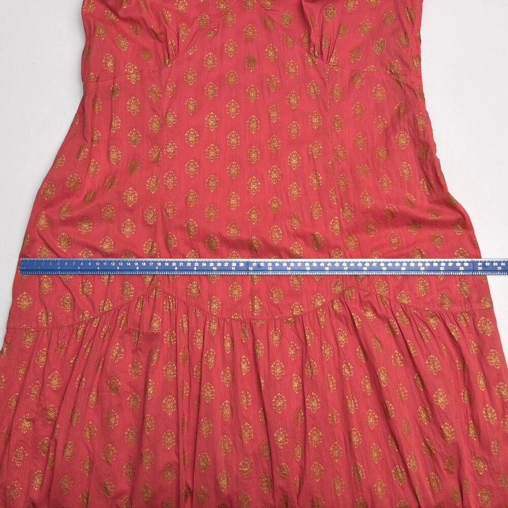 Vtg April Cornell Coral Pink & Metallic Gold Maxi Dress- Size XL Boho - Hippie - Picture 4 of 8